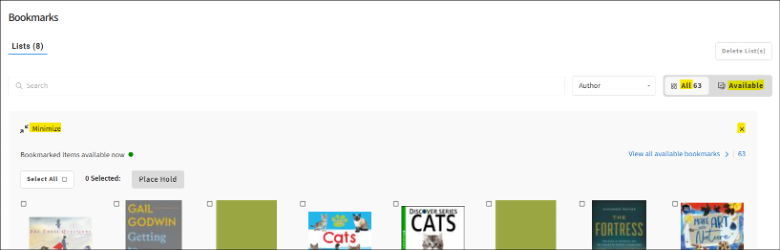 A screenshot of bookmarks within the catalog