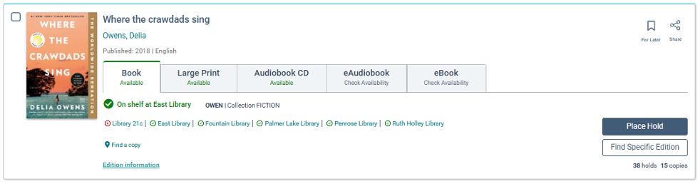 Screenshot of book details