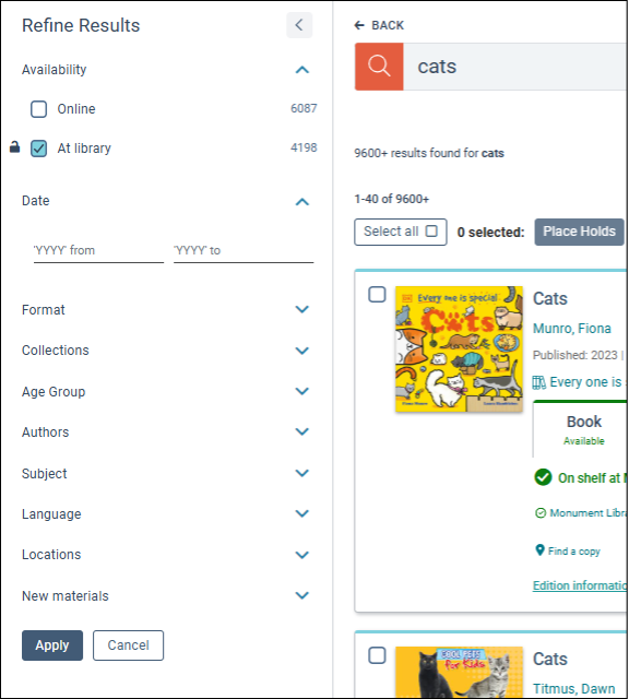 A screenshot of a search results, using the filter options