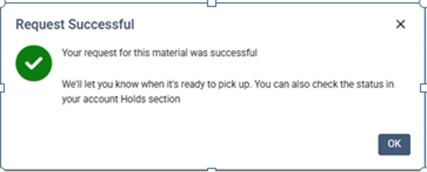 Request Successful confirmation in the catalog